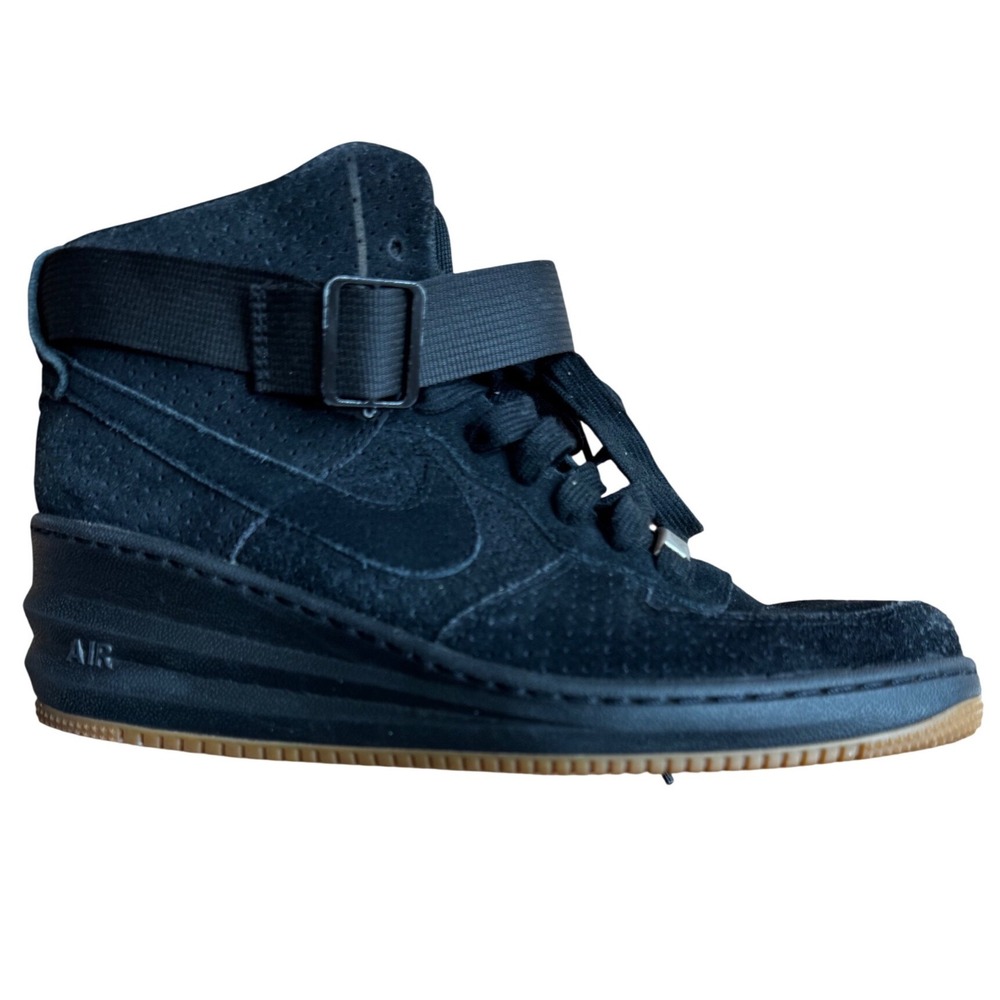 Nike Air Force 1 High Wedge Sneakers Black Suede Gum Sole Women's Size 9.5